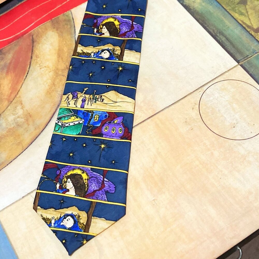 MEN'S NATIVITY SCENE TIE JESUS CHRIST MANGER BABY BIBLE STORY THEME ACCESSORY